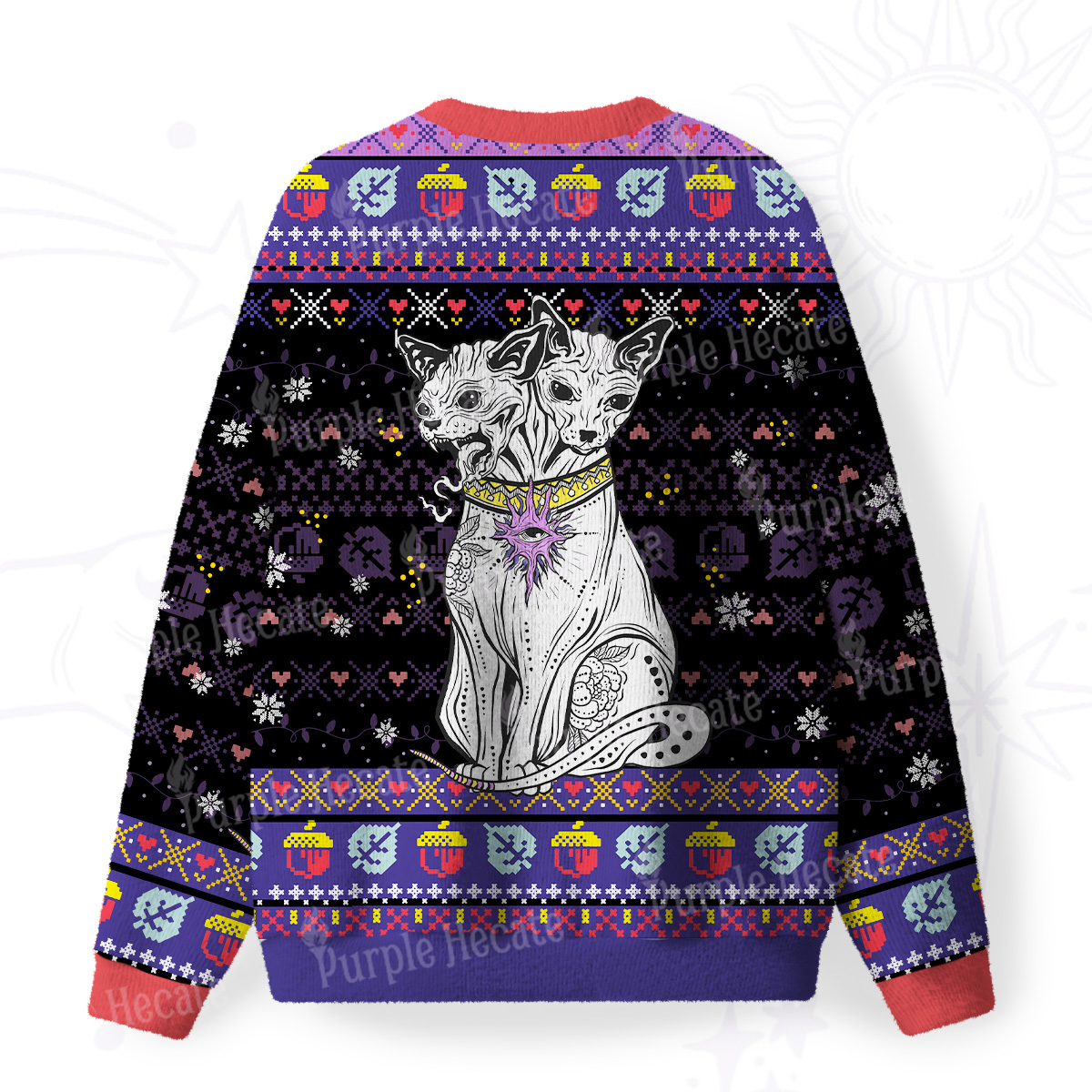 Purplehecate The Cat Goddess Bastet Fuzzy Ugly Christmas Sweatshirt