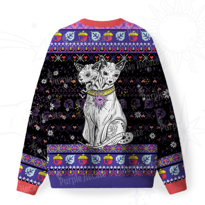 Purplehecate The Cat Goddess Bastet Fuzzy Ugly Christmas Sweatshirt