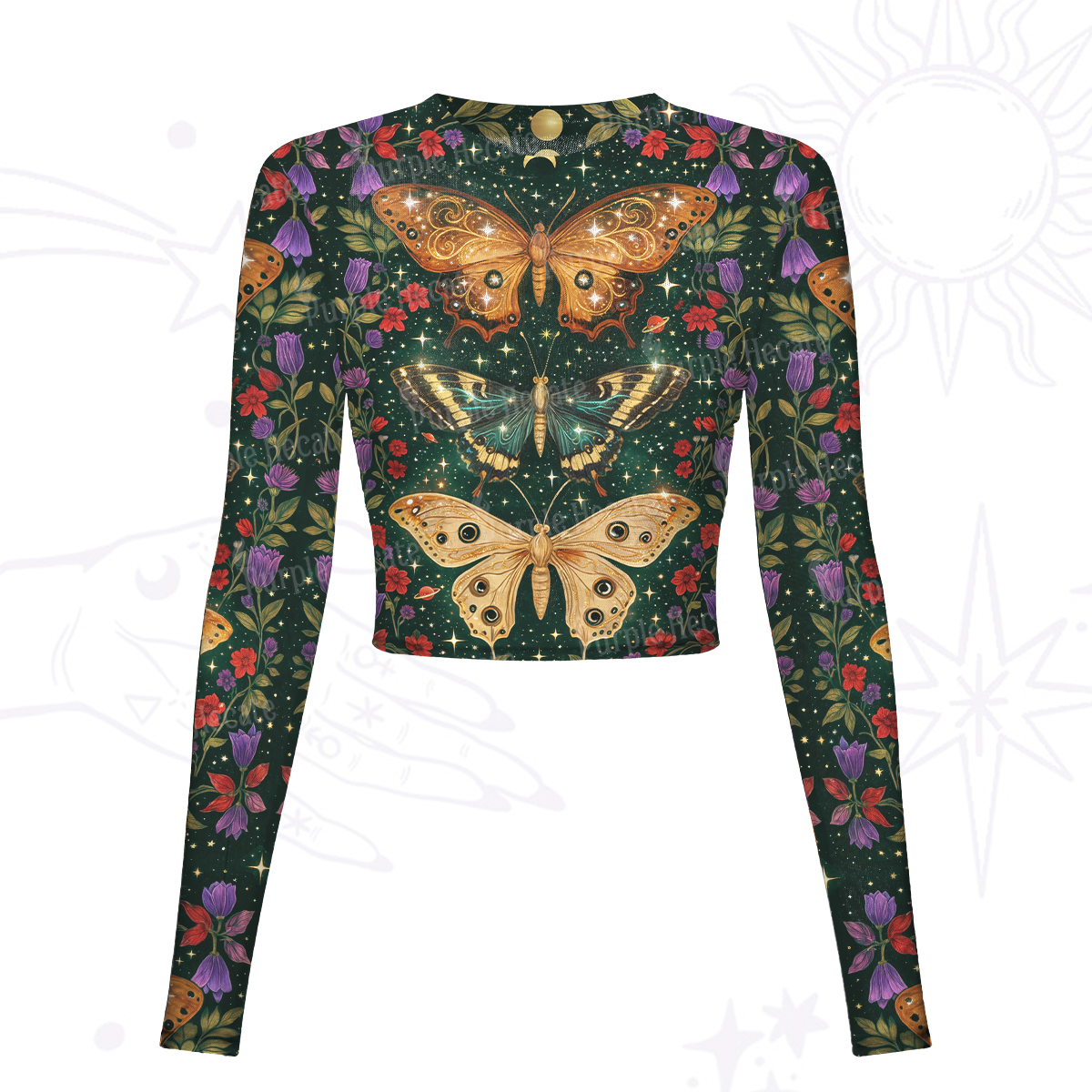 Purplehecate Mystic Butterfly Whisper Mesh Long Sleeve Crop Top