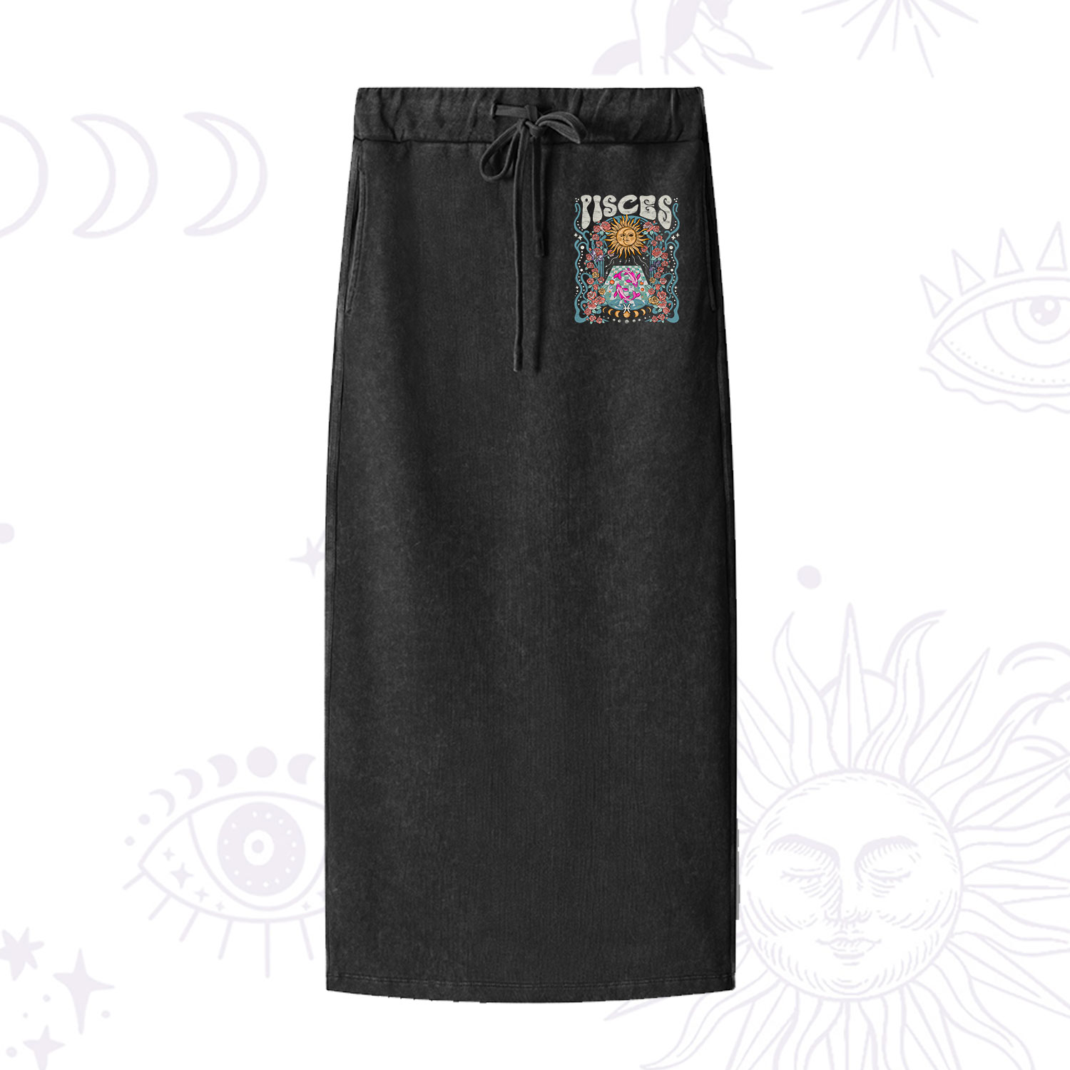 Purplehecate Pisces Spirit Zodiac Washed Drawstring Long Skirt
