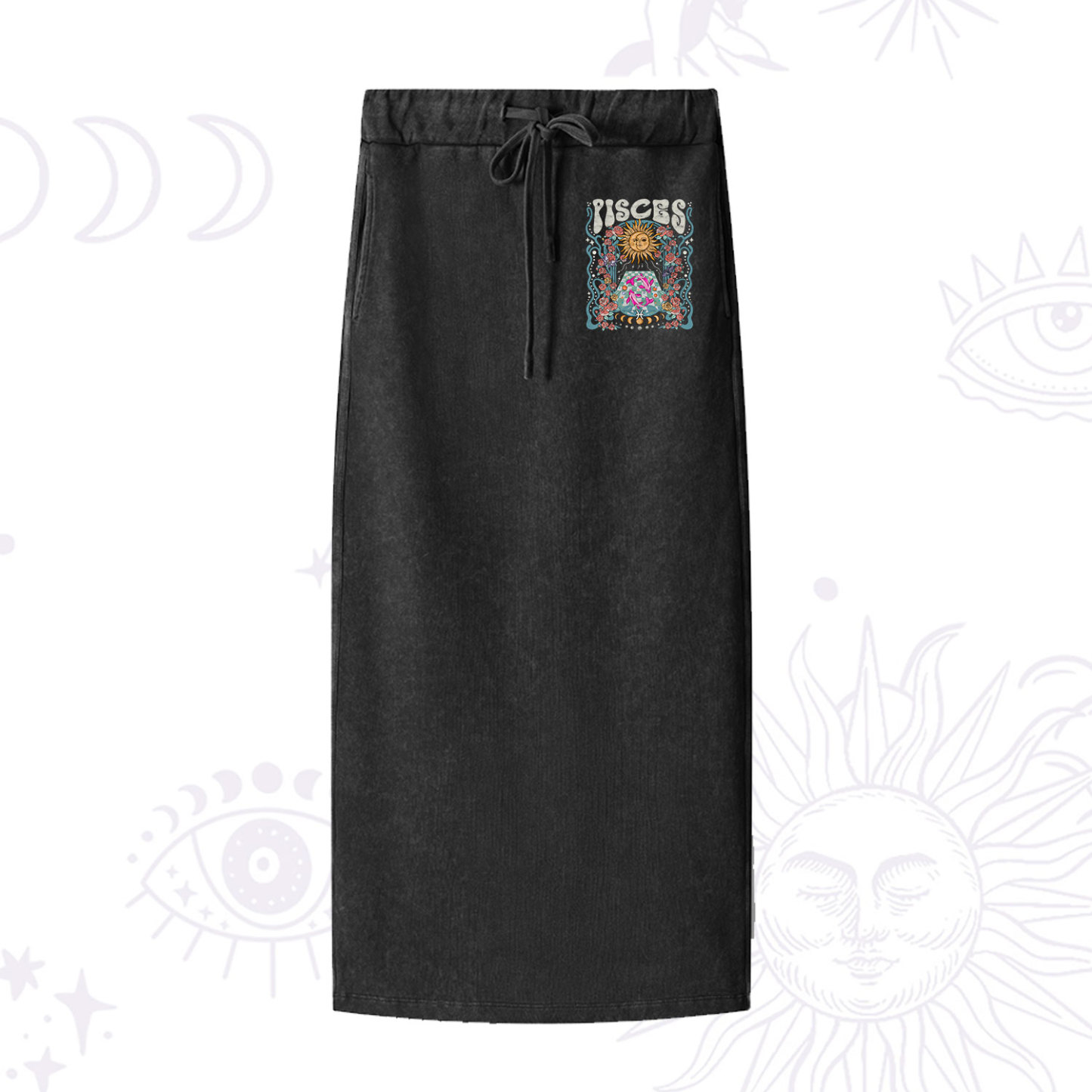 Purplehecate Pisces Spirit Zodiac Washed Drawstring Long Skirt