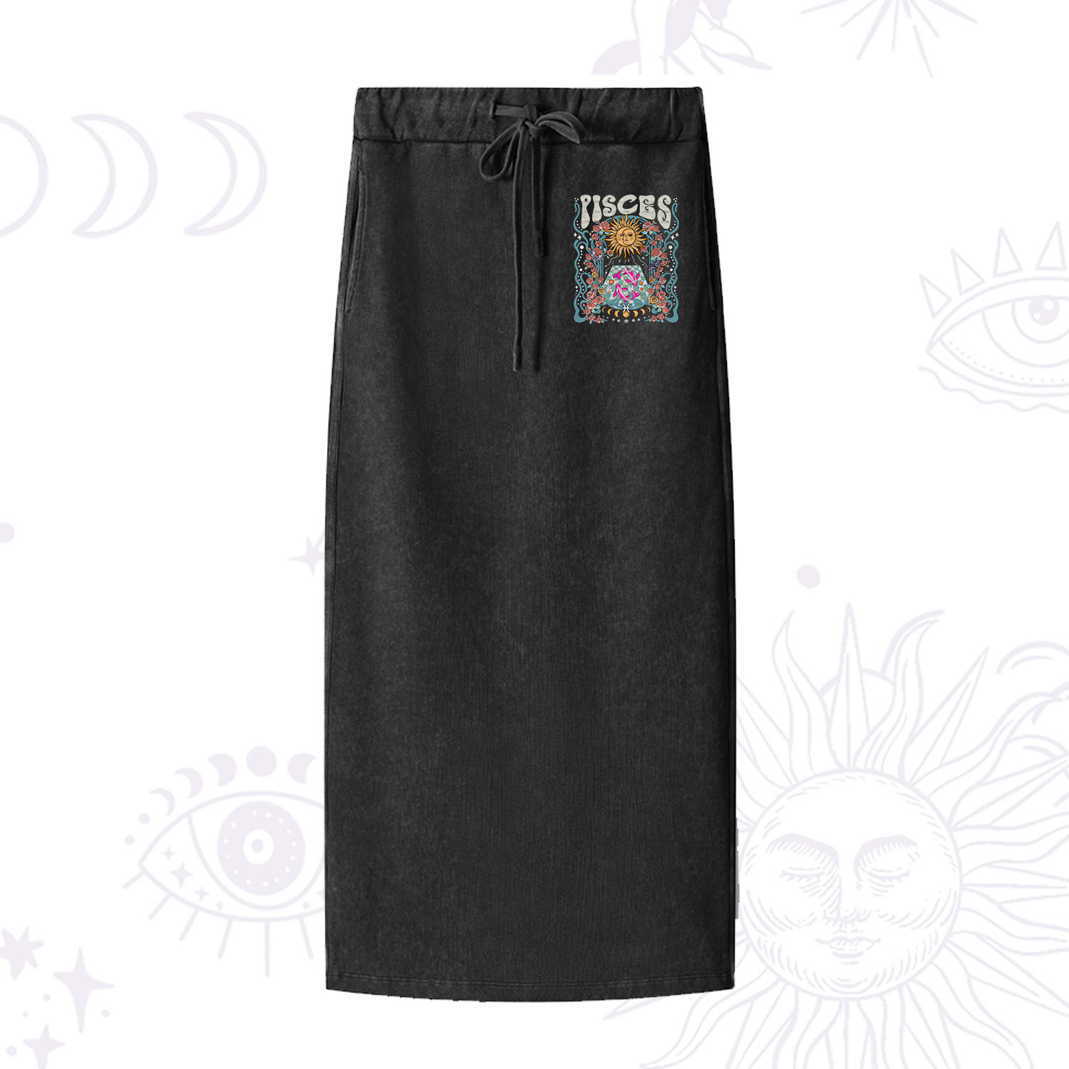 Purplehecate Pisces Spirit Zodiac Washed Drawstring Long Skirt