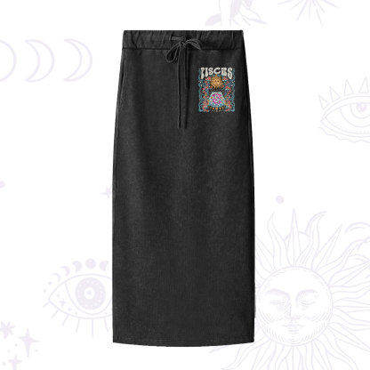 Purplehecate Pisces Spirit Zodiac Washed Drawstring Long Skirt