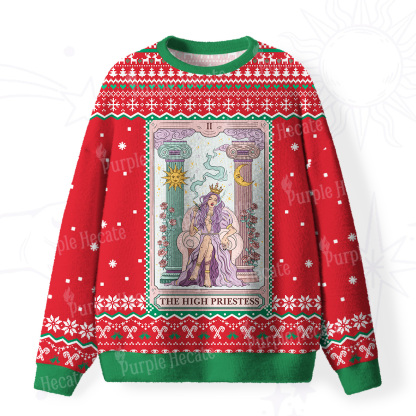 Purplehecate The High Priestess Tarot Card Fuzzy Ugly Christmas Sweatshirt