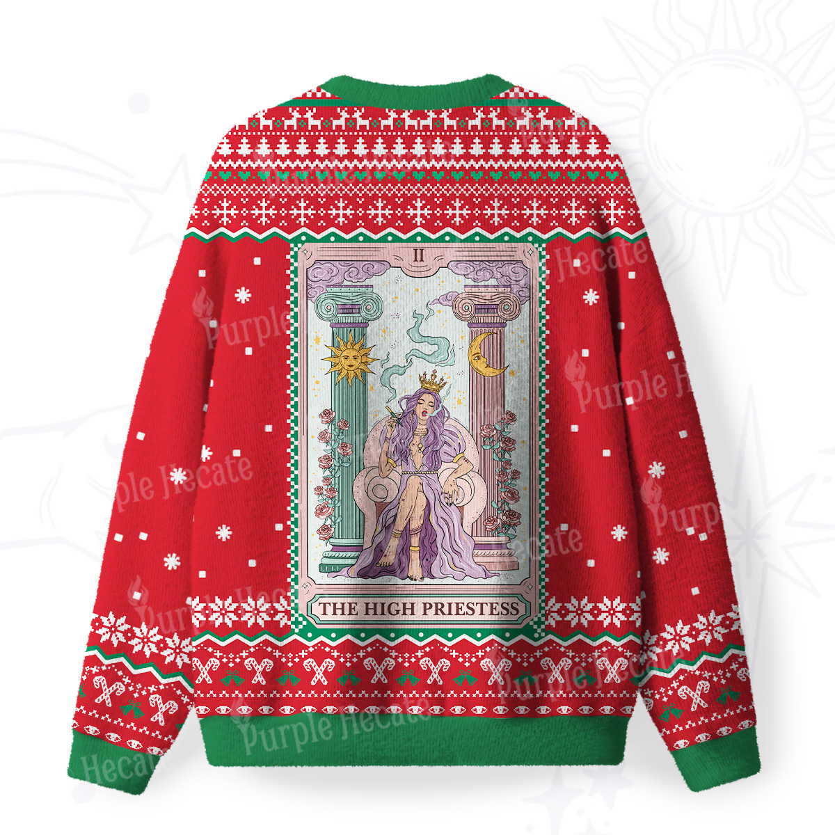 Purplehecate The High Priestess Tarot Card Fuzzy Ugly Christmas Sweatshirt