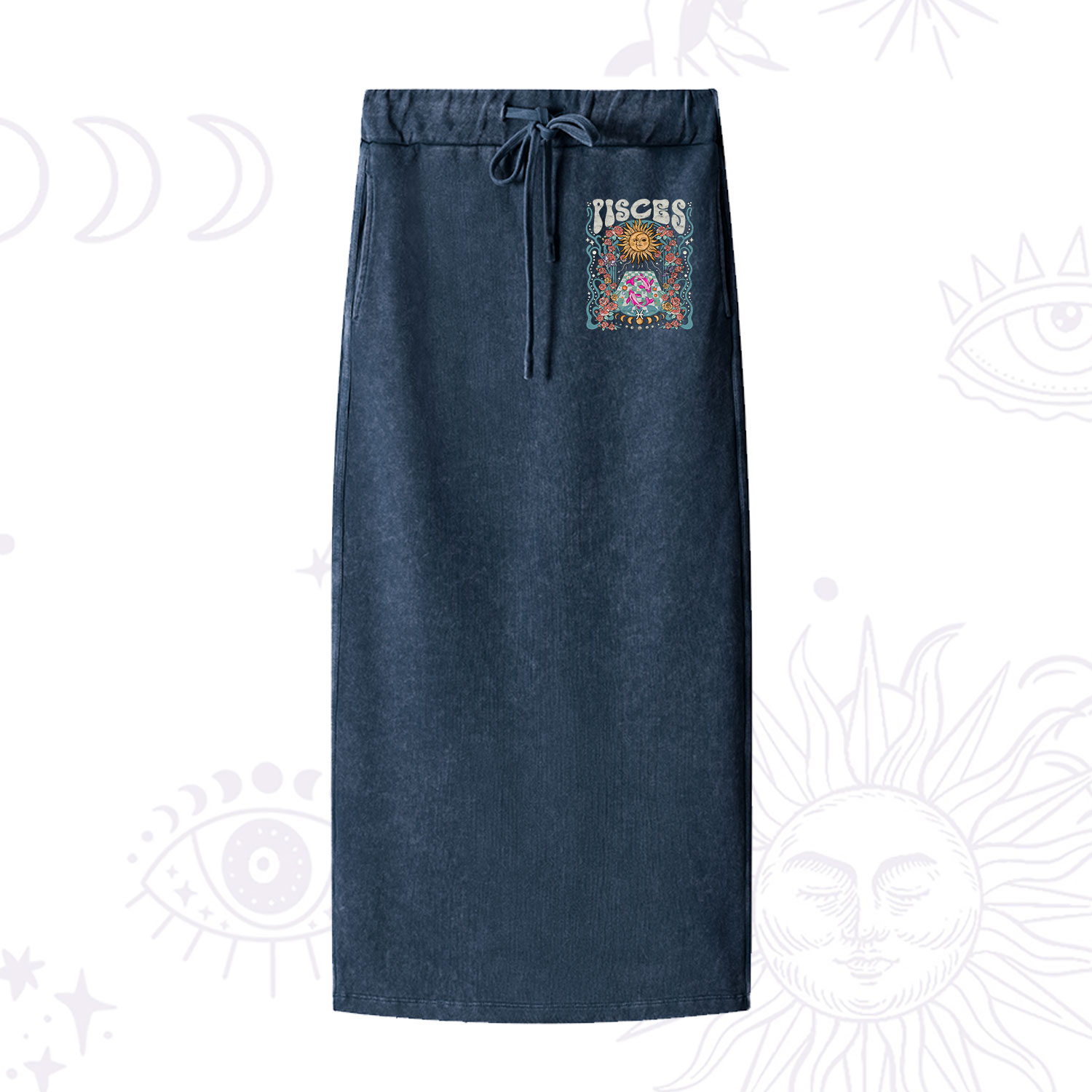 Purplehecate Pisces Spirit Zodiac Washed Drawstring Long Skirt