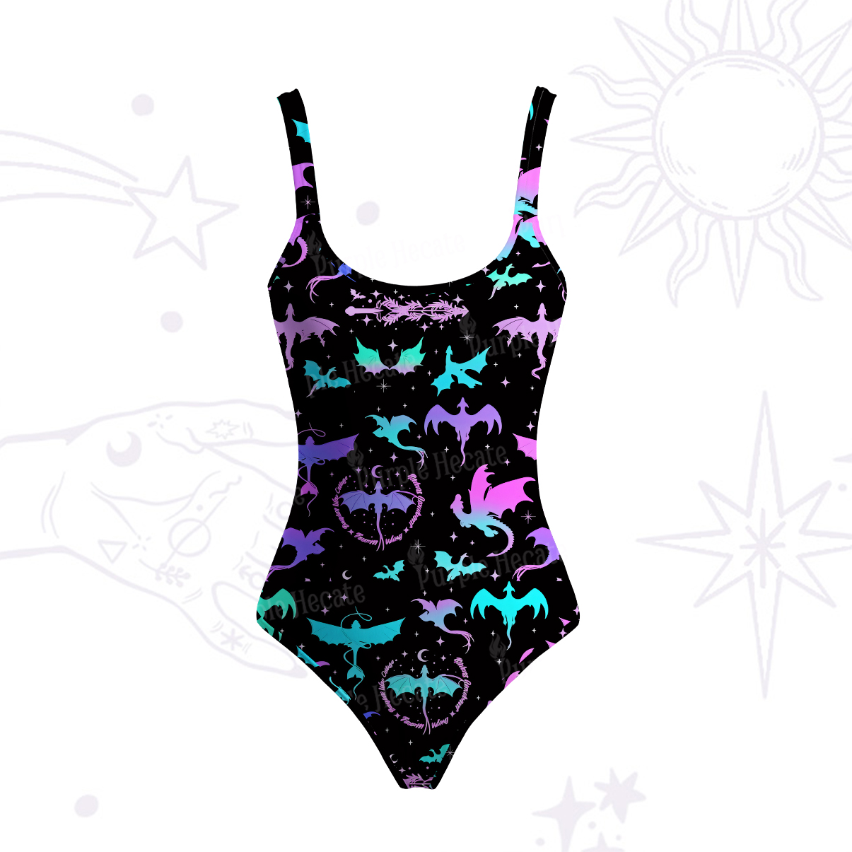 Purplehecate Neon Fantasy Dragon Allover Tank One Piece Swimsuit