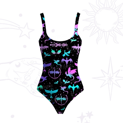 Purplehecate Neon Fantasy Dragon Allover Tank One Piece Swimsuit