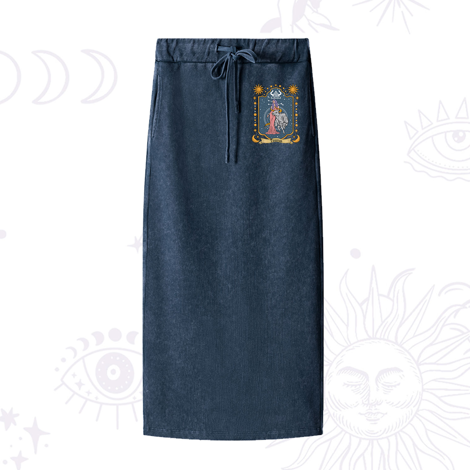 Purplehecate Taurus Zodiac Washed Drawstring Long Skirt
