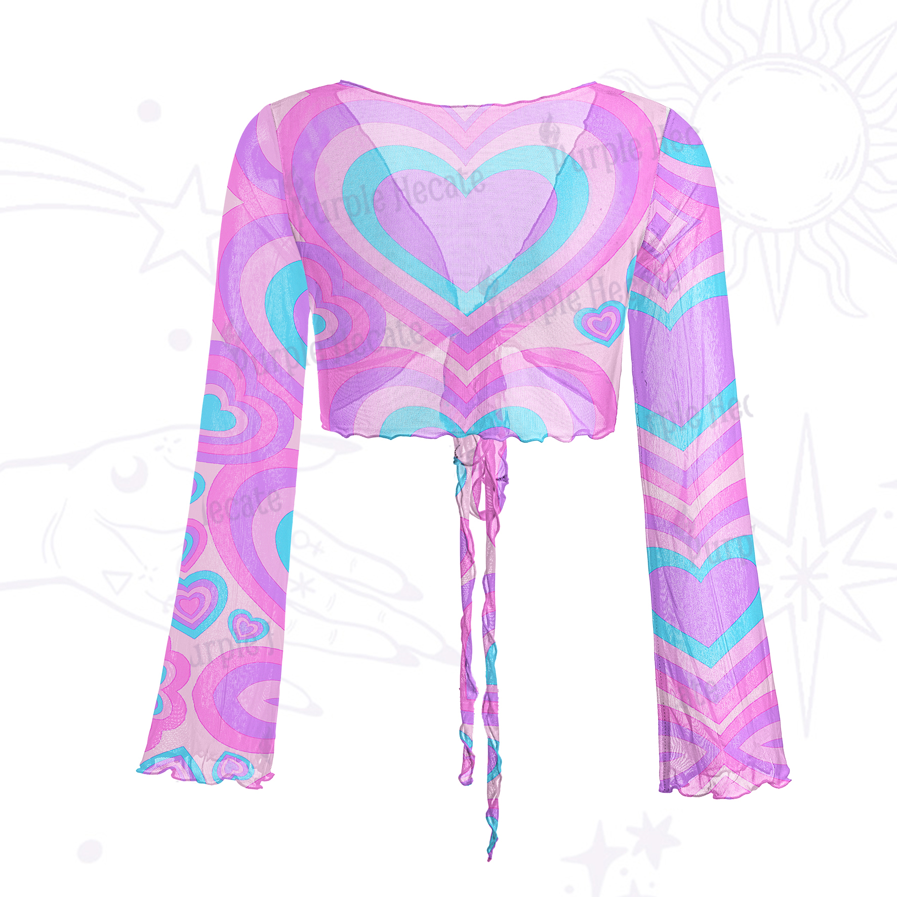 Purplehecate Soft Pastel Love Waves Mesh Tie Front Top