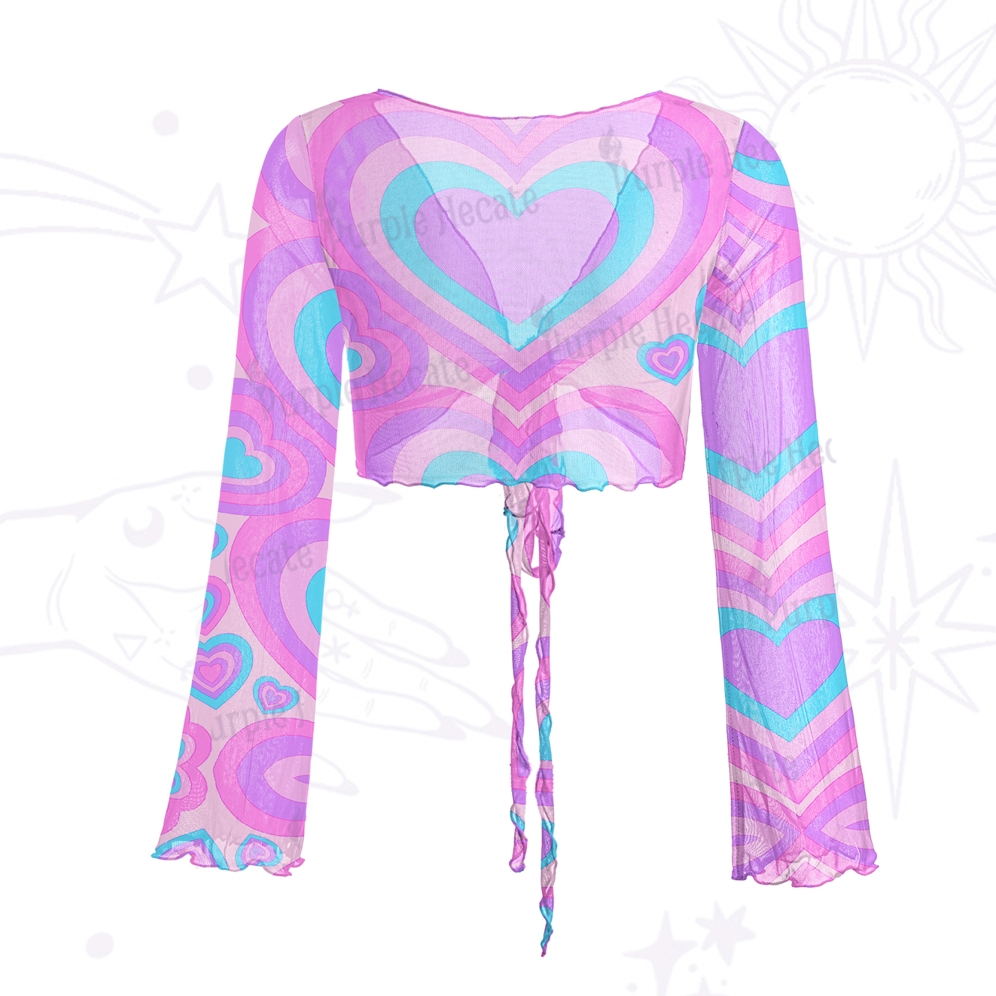 Purplehecate Soft Pastel Love Waves Mesh Tie Front Top