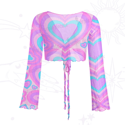 Purplehecate Soft Pastel Love Waves Mesh Tie Front Top
