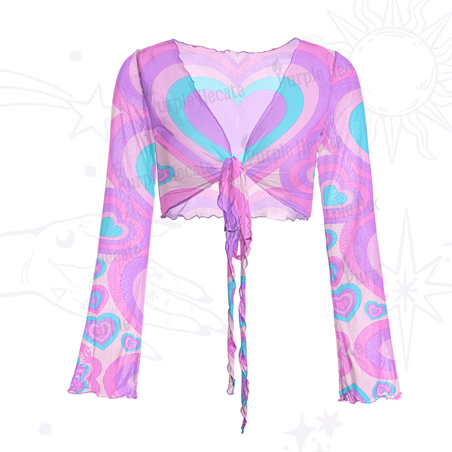 Purplehecate Soft Pastel Love Waves Mesh Tie Front Top
