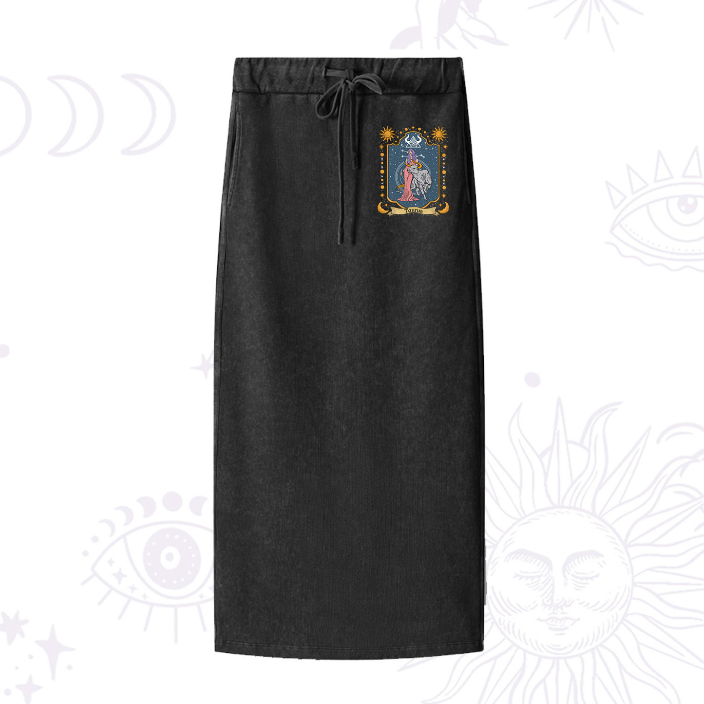 Purplehecate Taurus Zodiac Washed Drawstring Long Skirt