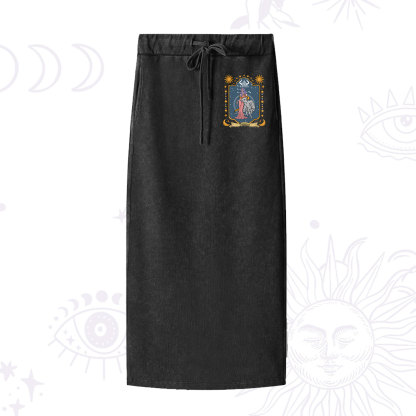 Purplehecate Taurus Zodiac Washed Drawstring Long Skirt
