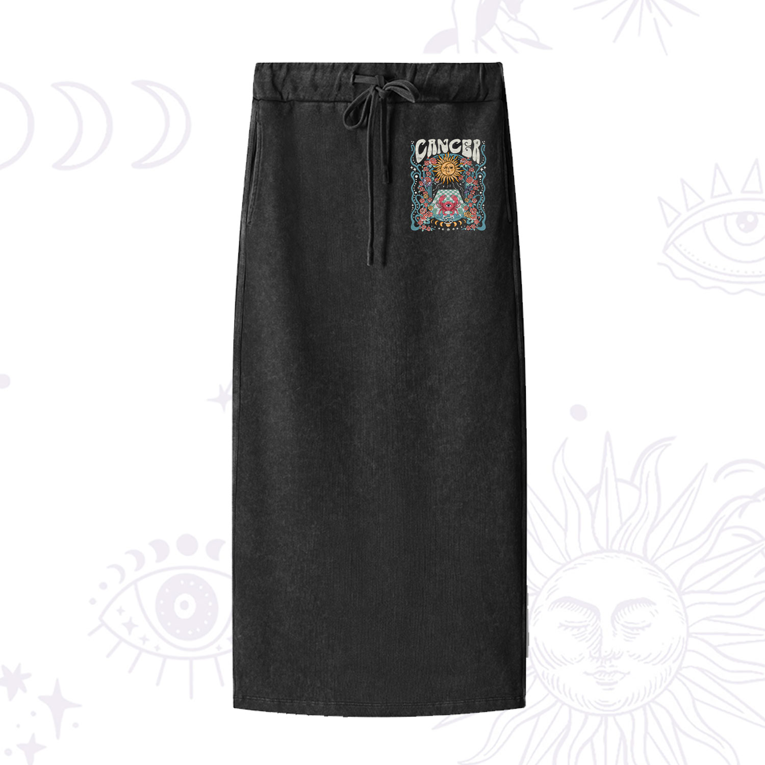 Purplehecate Cancer Spirit Zodiac Washed Drawstring Long Skirt