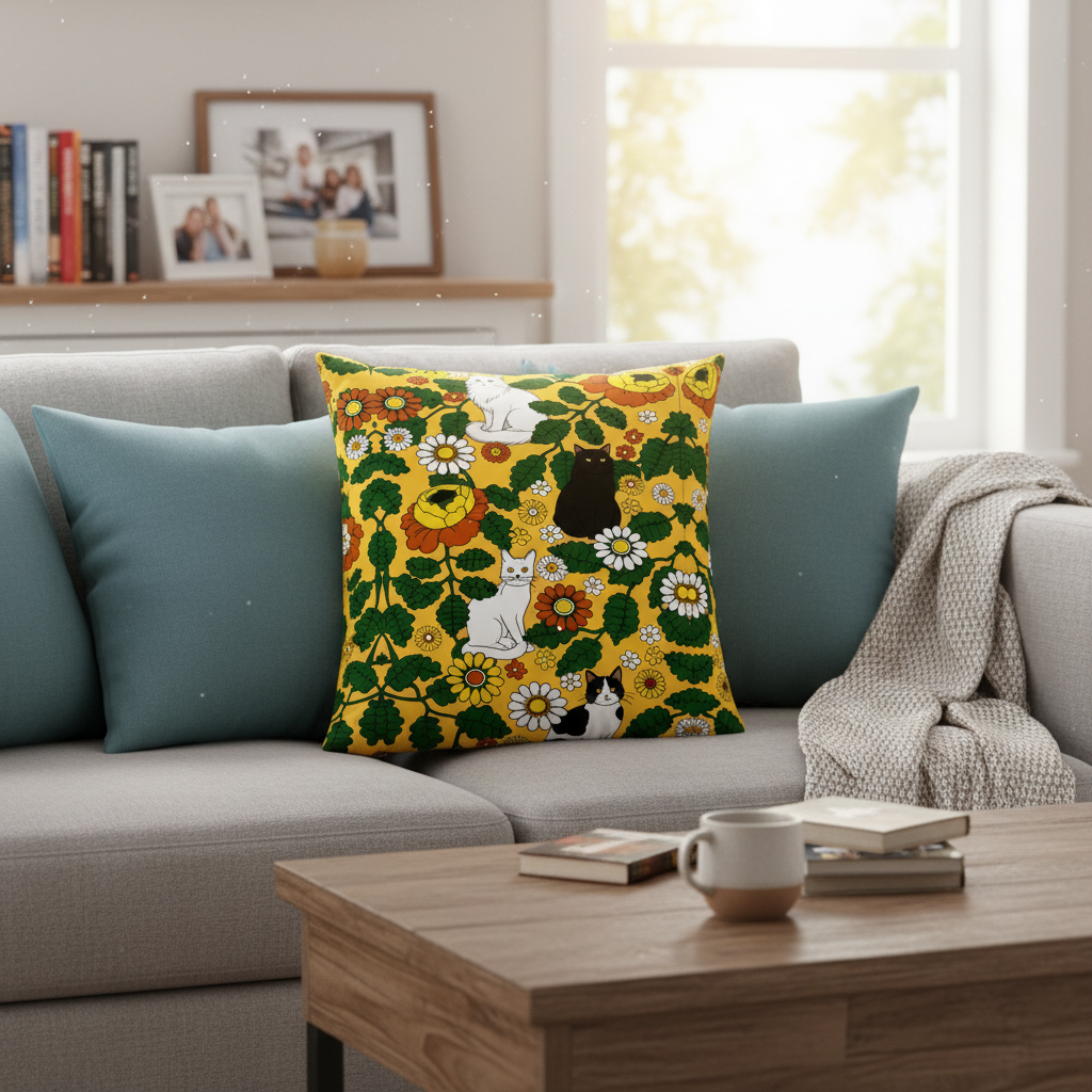 Purplehecate Daisy Cat  Garden Pillow