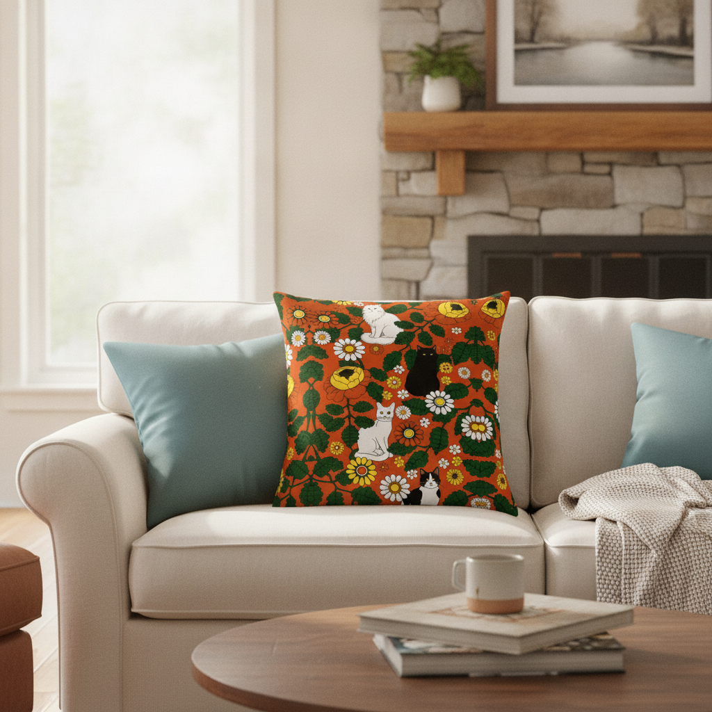 Purplehecate Daisy Cat  Garden Pillow