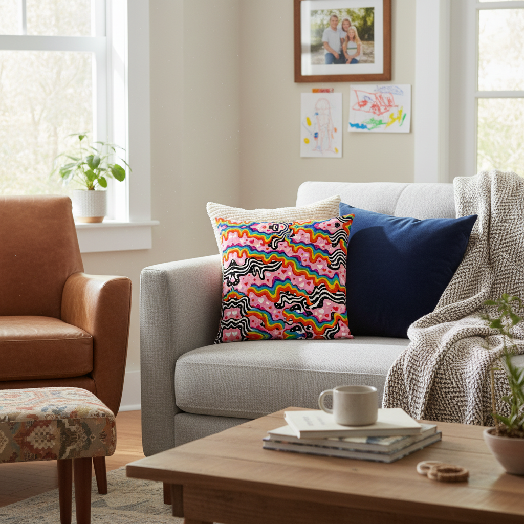 Purplehecate Groovy Melty Rainbow Hearts Wavy Pillow