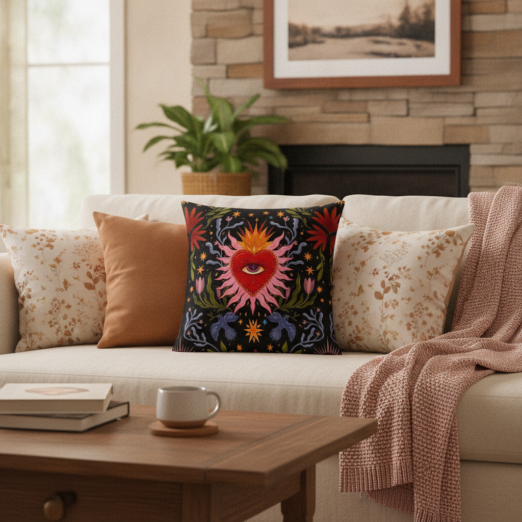 Purplehecate Sacred Flame Heart Pillow