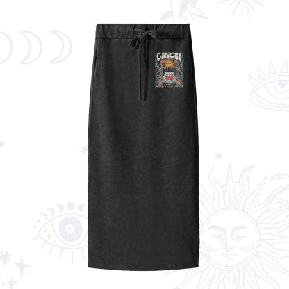 Purplehecate Cancer Spirit Zodiac Washed Drawstring Long Skirt