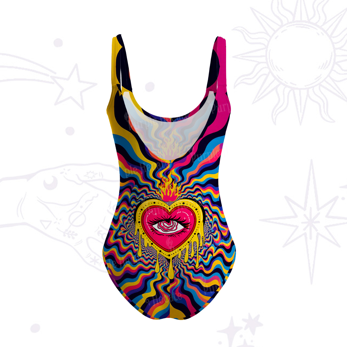 Purplehecate Trippy Heart Flame Tank One Piece Swimsuit