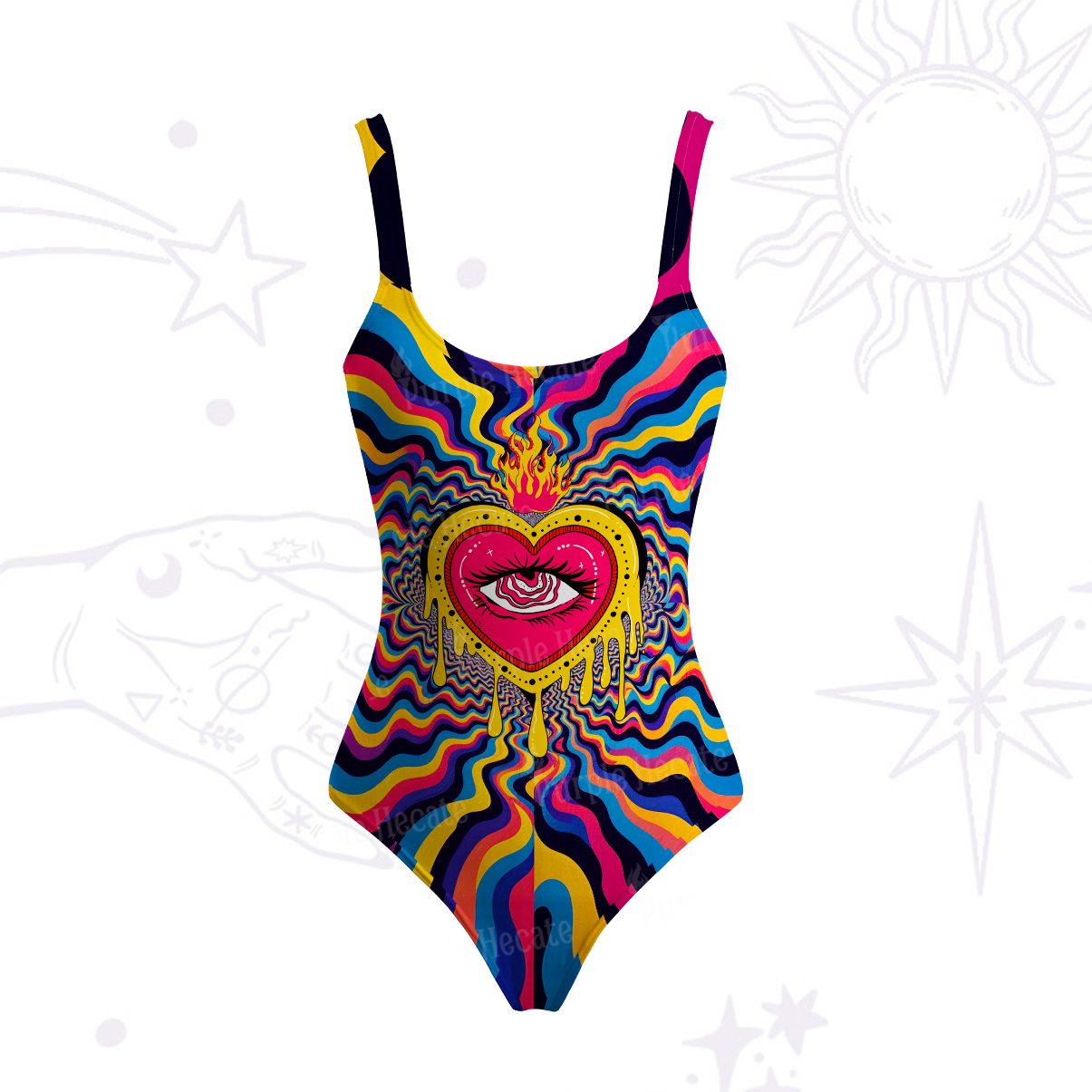 Purplehecate Trippy Heart Flame Tank One Piece Swimsuit