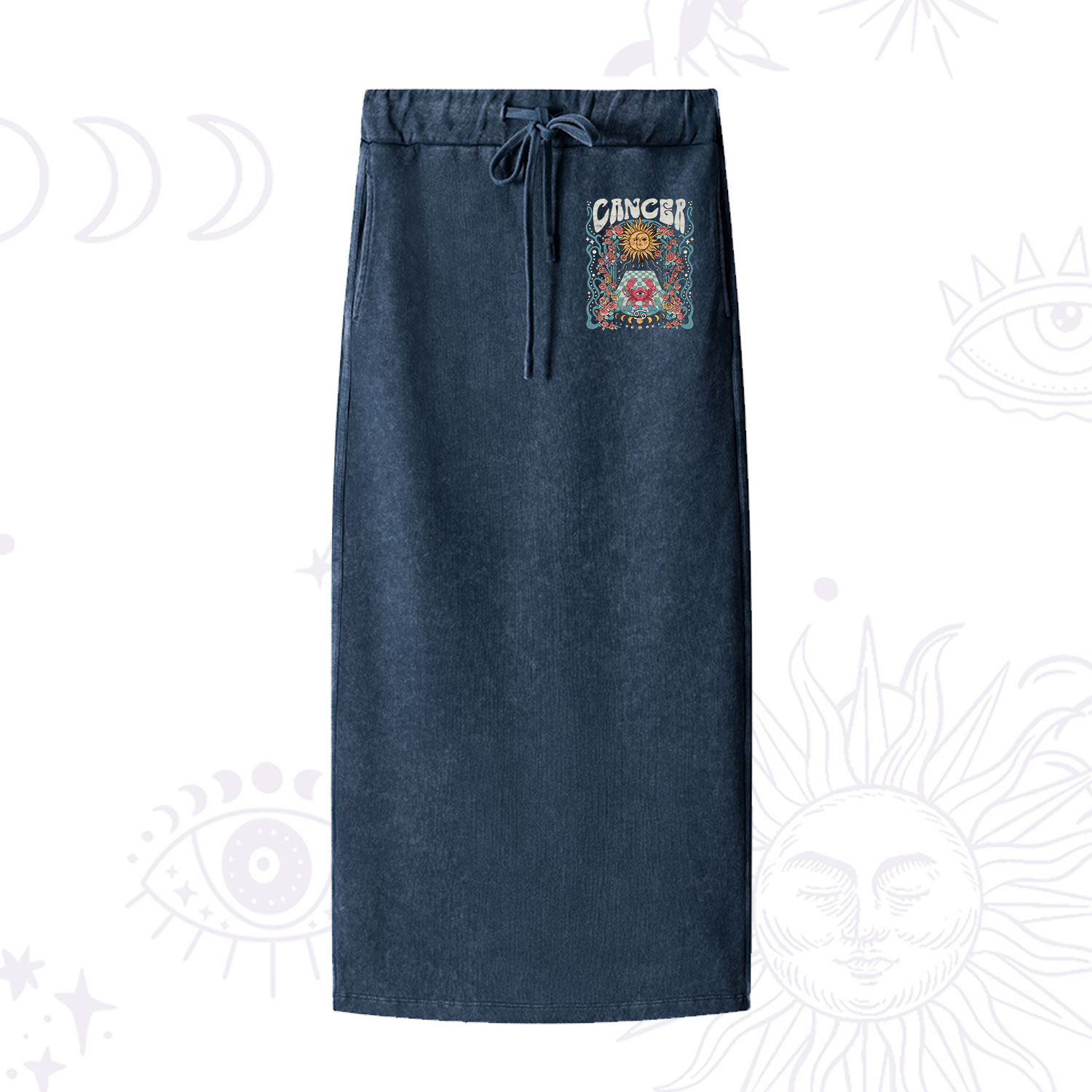 Purplehecate Cancer Spirit Zodiac Washed Drawstring Long Skirt