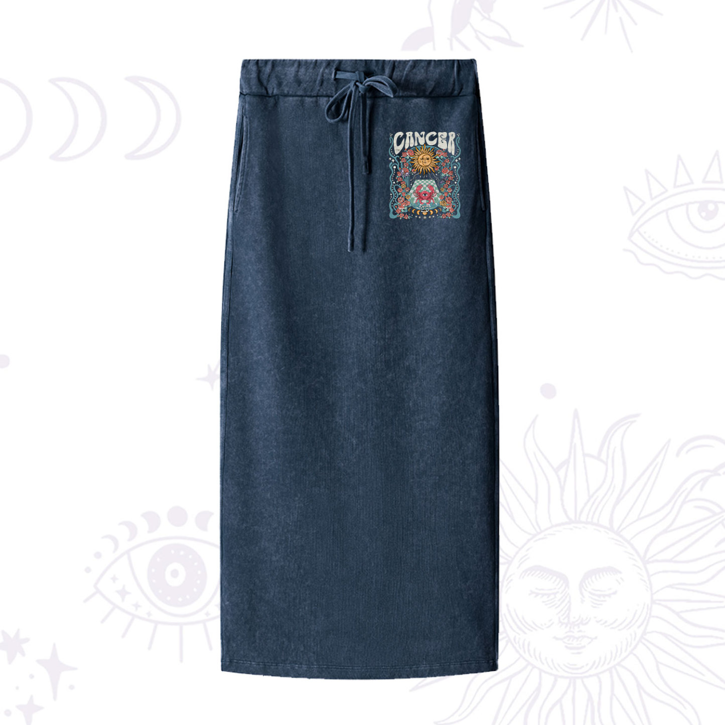 Purplehecate Cancer Spirit Zodiac Washed Drawstring Long Skirt