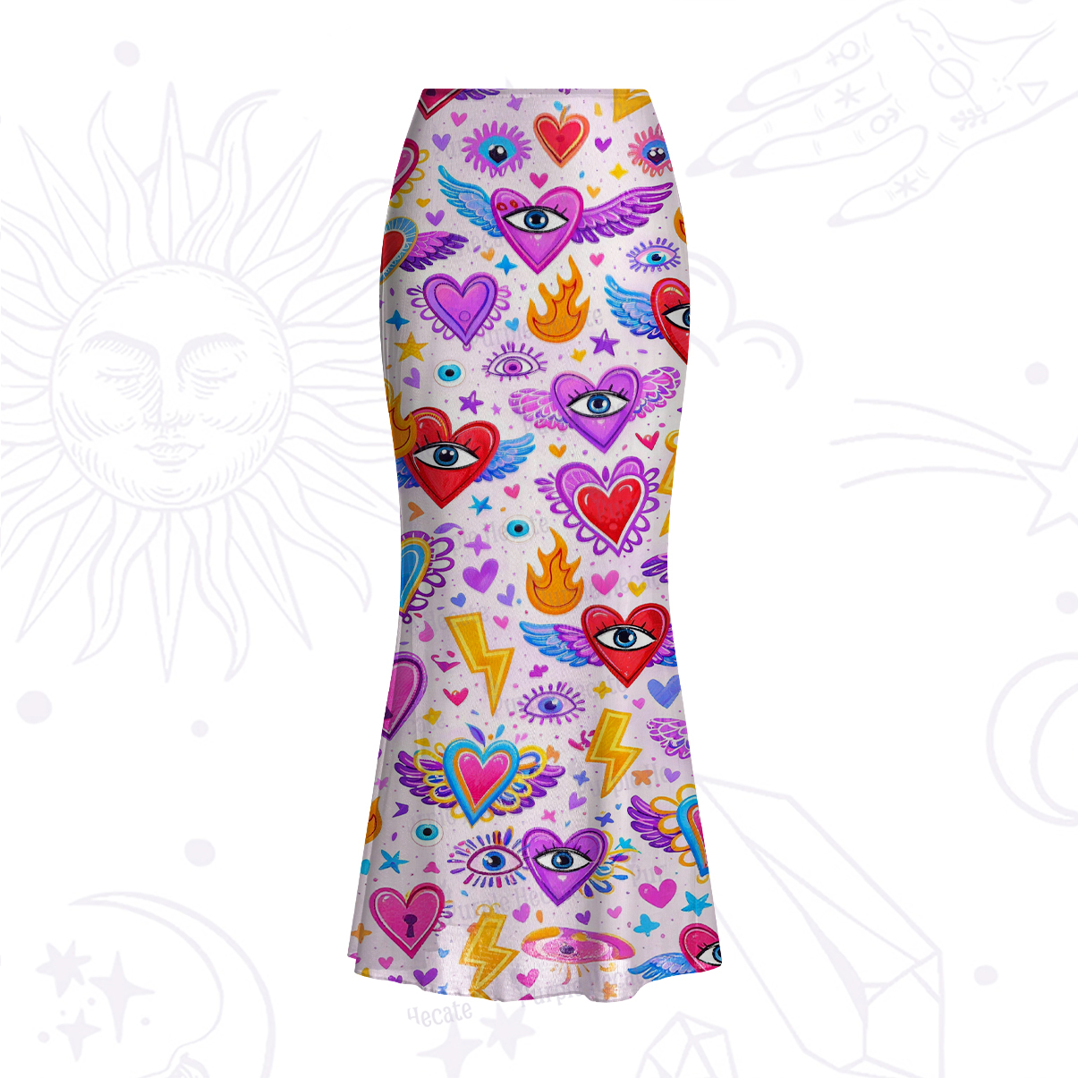 Purplehecate Mystic Heart Eye Wings Mesh Mermaid Hem Skirt