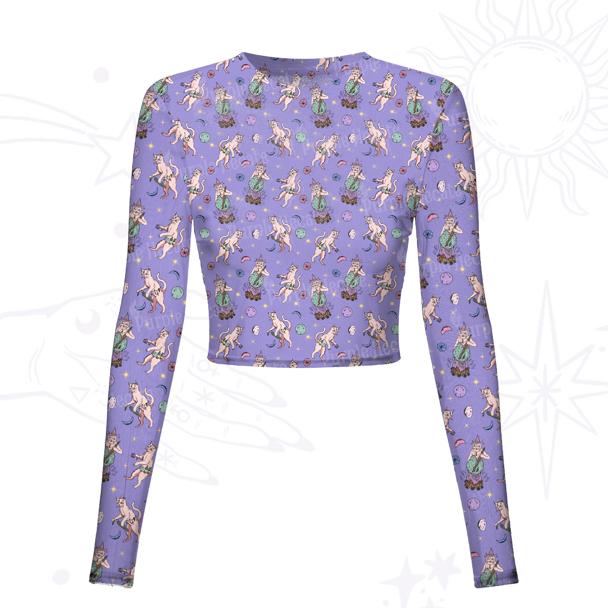 Purplehecate Cat Coven Mesh Long Sleeve Crop Top