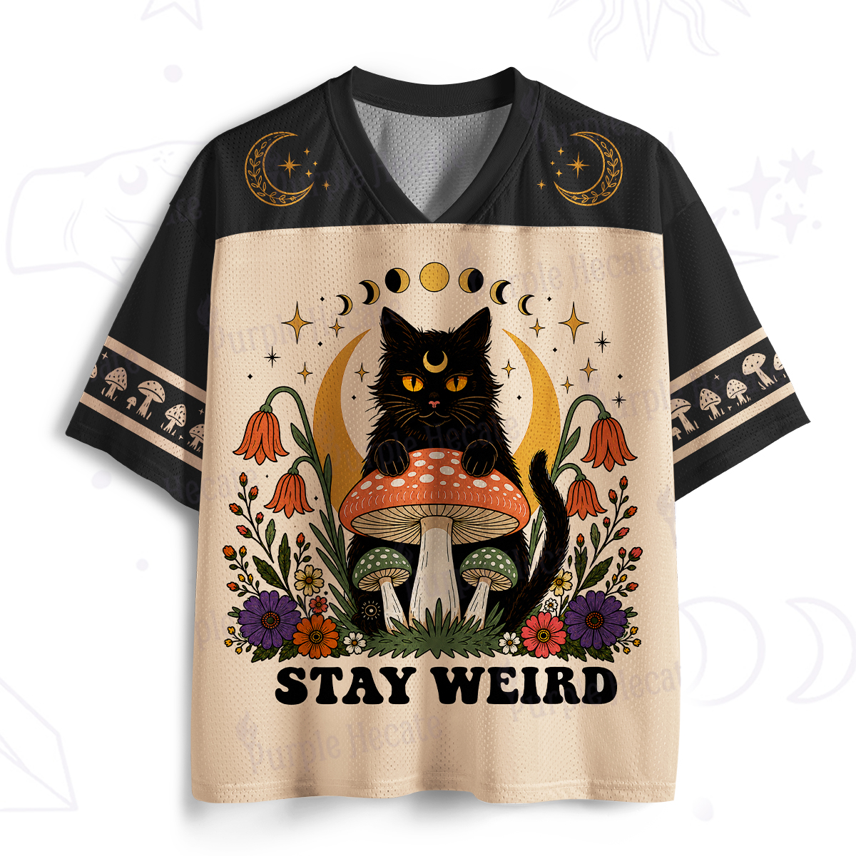 Purplehecate Stay Weird Black Cat Mesh Jersey