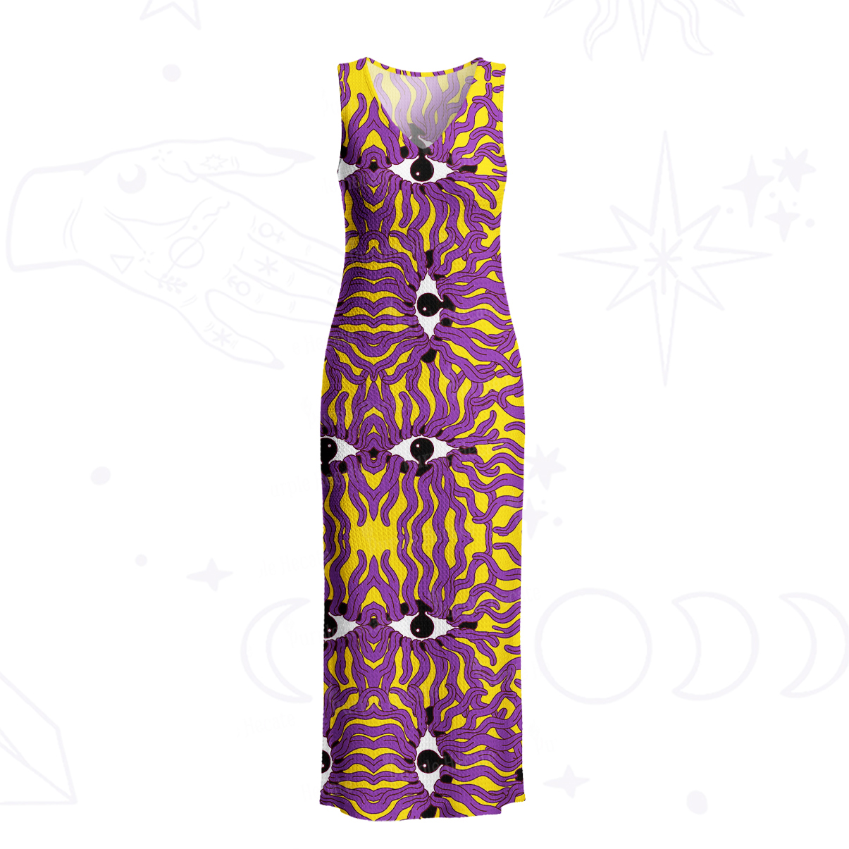 Purplehecate Psychedelic Wave Eyes Crochet Knit Maxi Dress