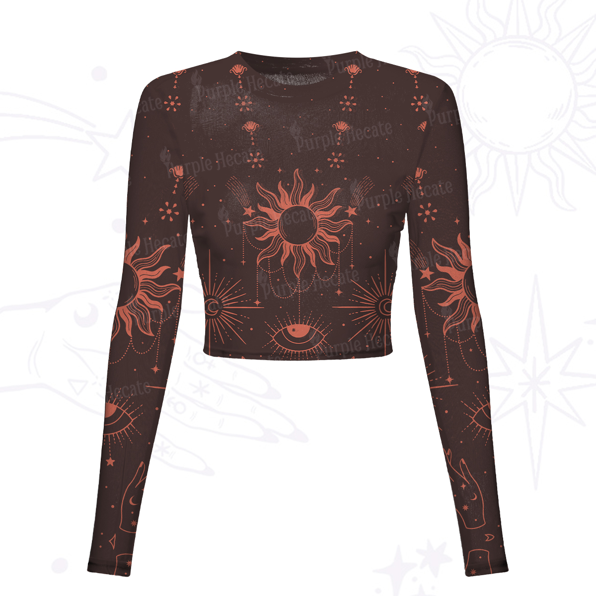 Purplehecate Solar Oracle Mesh Long Sleeve Crop Top
