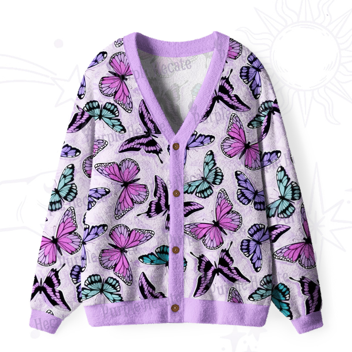 Purplehecate Whimsical Butterfly Ugly Cardigan Sweaters