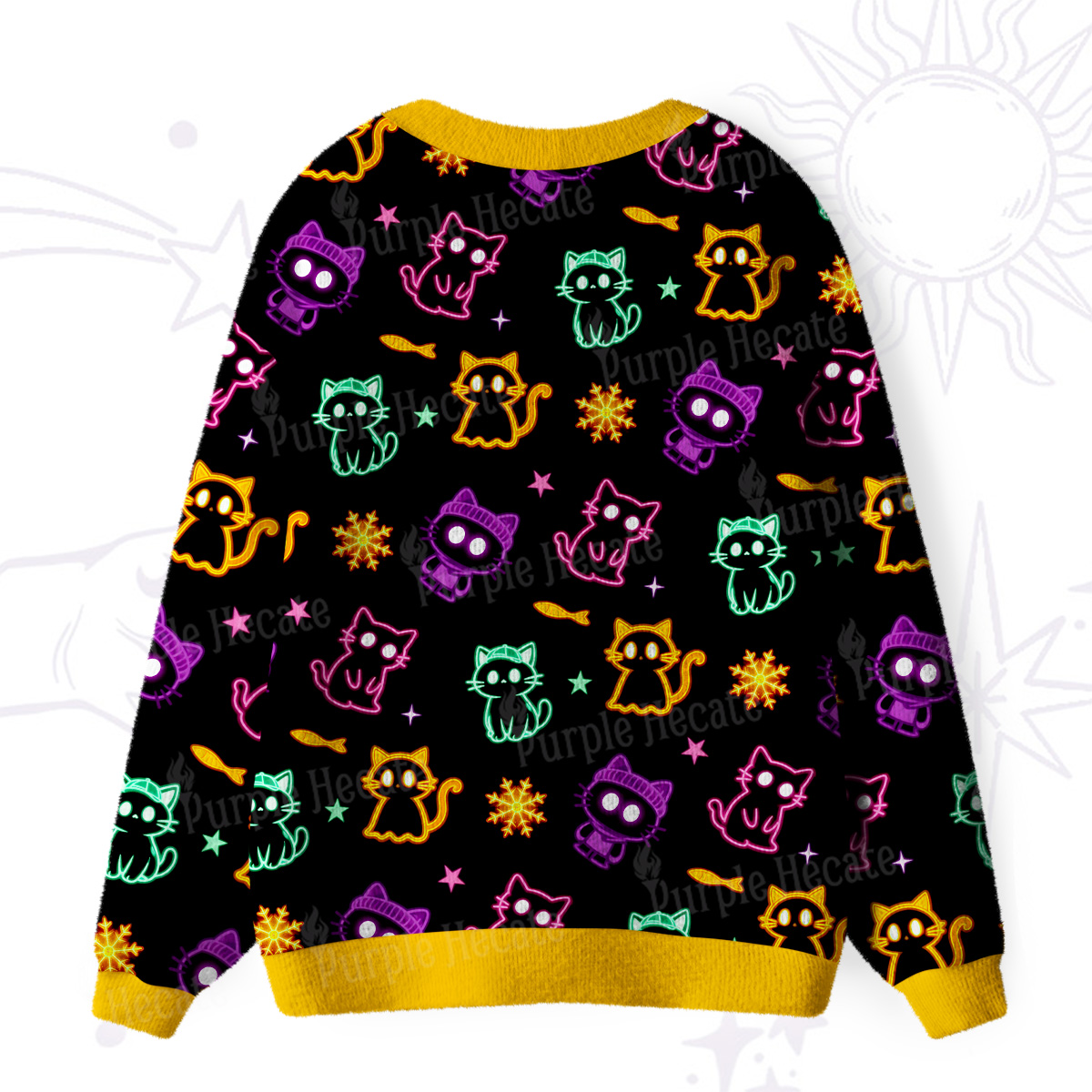 Purplehecate Neon Cat Party Ugly Cardigan Sweaters