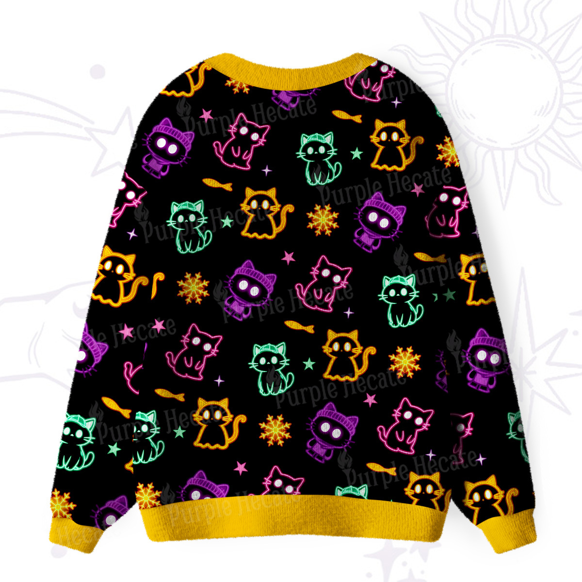 Purplehecate Neon Cat Party Ugly Cardigan Sweaters