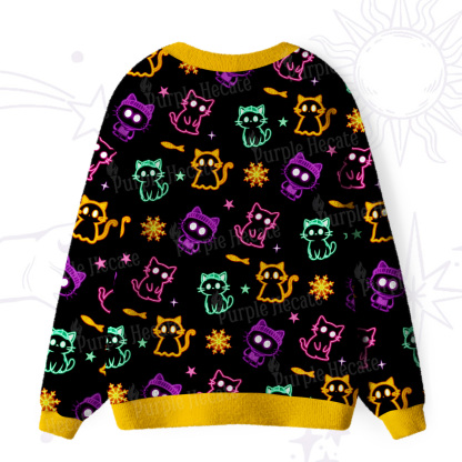 Purplehecate Neon Cat Party Ugly Cardigan Sweaters