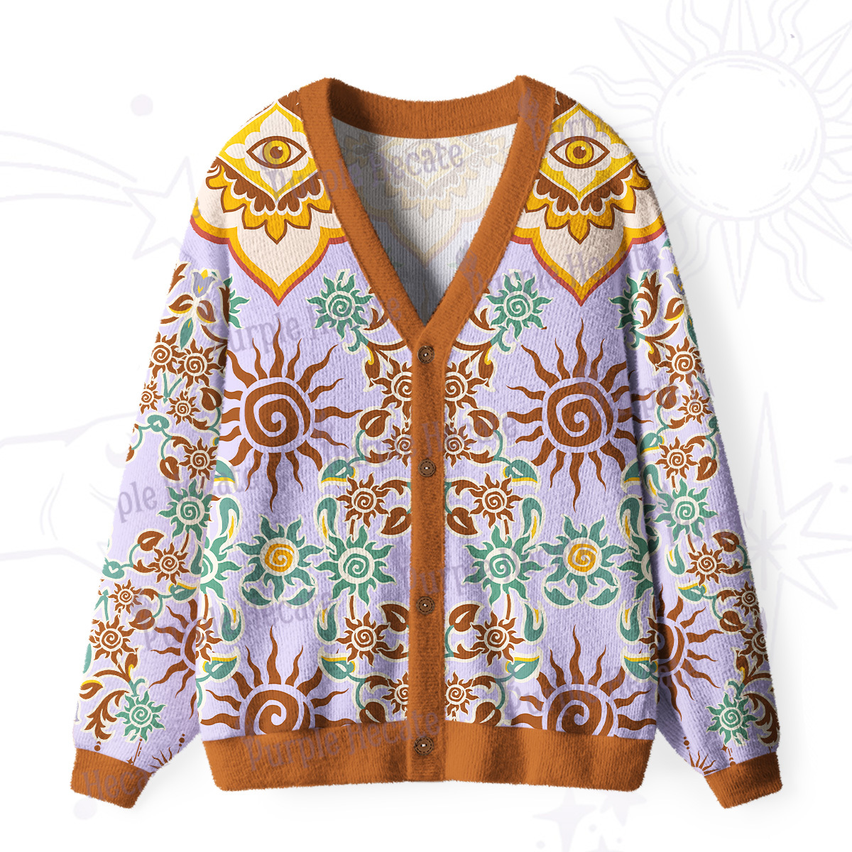 Purplehecate Solar Whispers Witch Ugly Cardigan Sweaters