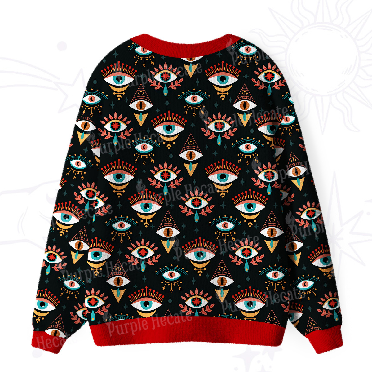 Purplehecate Evil Eye Pattern Ugly Cardigan Sweaters