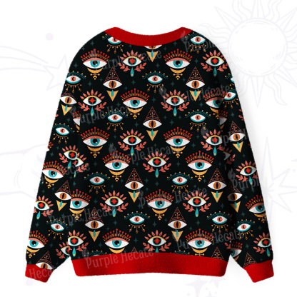 Purplehecate Evil Eye Pattern Ugly Cardigan Sweaters