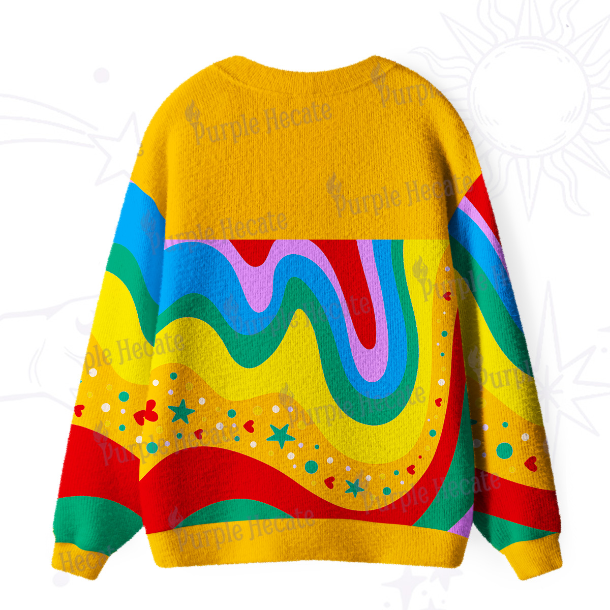 Purplehecate Dreamy Rainbow Waves Ugly Cardigan Sweaters
