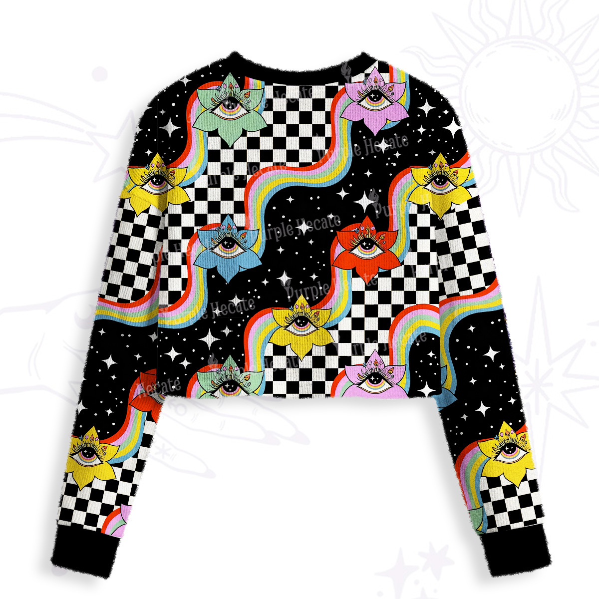 Purplehecate Enchanted Eye Blossom Crop Fuzzy Ugly Sweatshirt