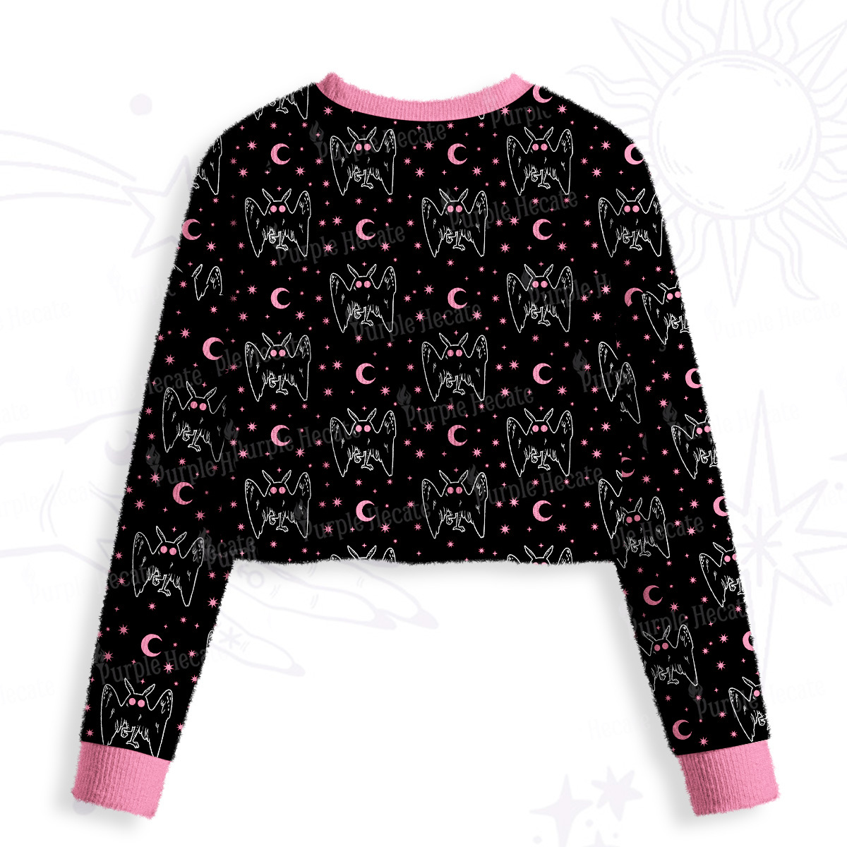 Purplehecate Witchy Mothman Night Crop Fuzzy Ugly Sweatshirt