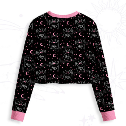 Purplehecate Witchy Mothman Night Crop Fuzzy Ugly Sweatshirt