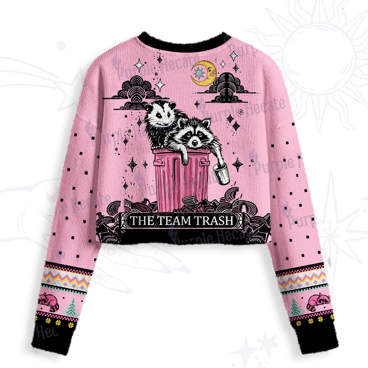 Purplehecate The Team Trash Raccoon & Possum Tarot Crop Fuzzy Ugly Sweatshirt