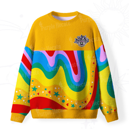 Purplehecate Dreamy Rainbow Waves Fuzzy Ugly Christmas Sweatshirt