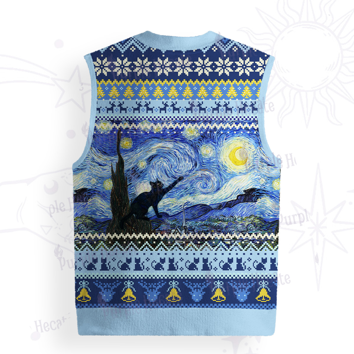Purplehecate Witch Cat Under the Starry Night Ugly Sweater Vest