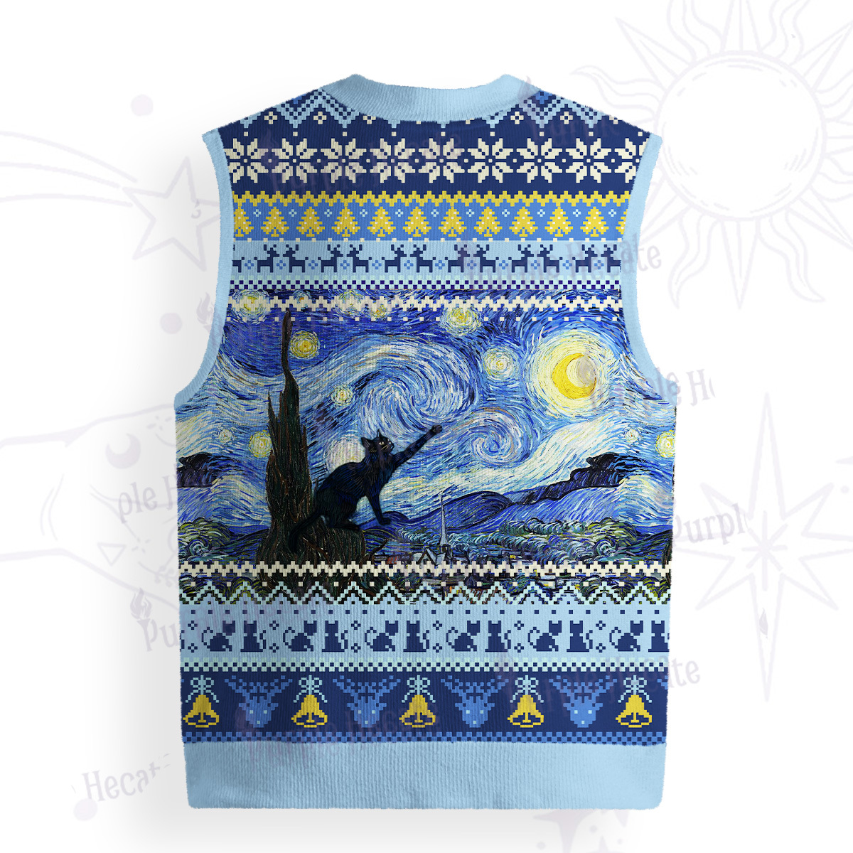 Purplehecate Witch Cat Under the Starry Night Ugly Sweater Vest