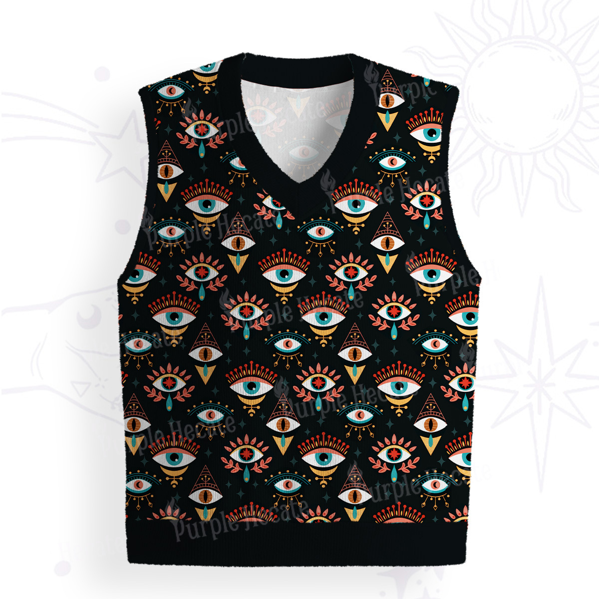 Purplehecate Evil Eye Pattern Ugly Sweater Vest